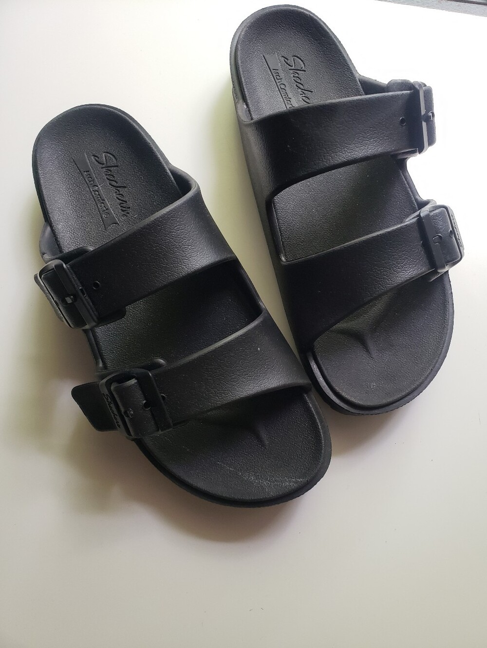 Skechers Black Double-Buckle Slide Sandals for Women
